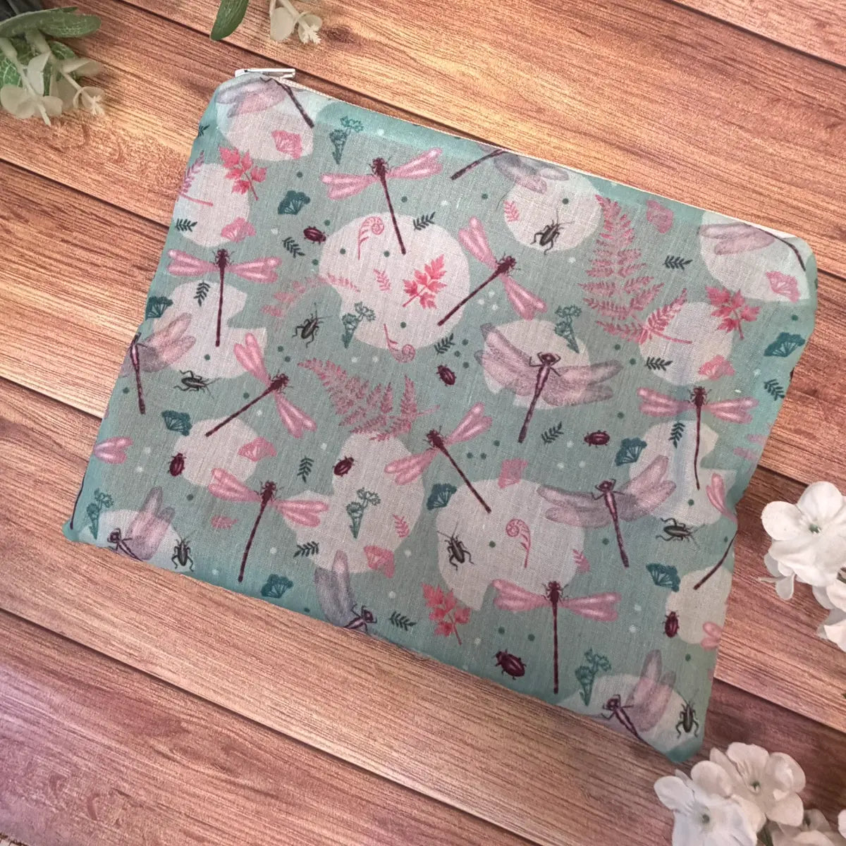 Handmade dragonfly mini cosmetic bag featuring original Tahlia Paige dragonfly artwork.
