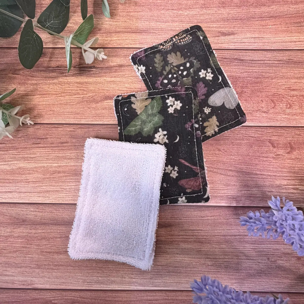 Handmade moth exfoliating pads featuring original Tahlia Paige insect artwork.
