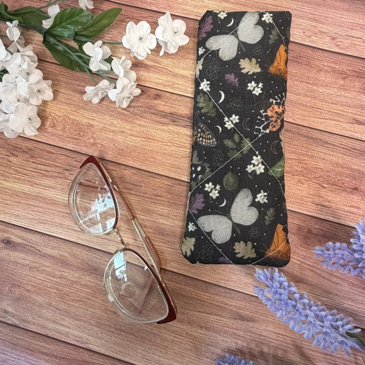 Handmade moth glasses pouch suitable for everyday spectacles and sunglasses that fit.
