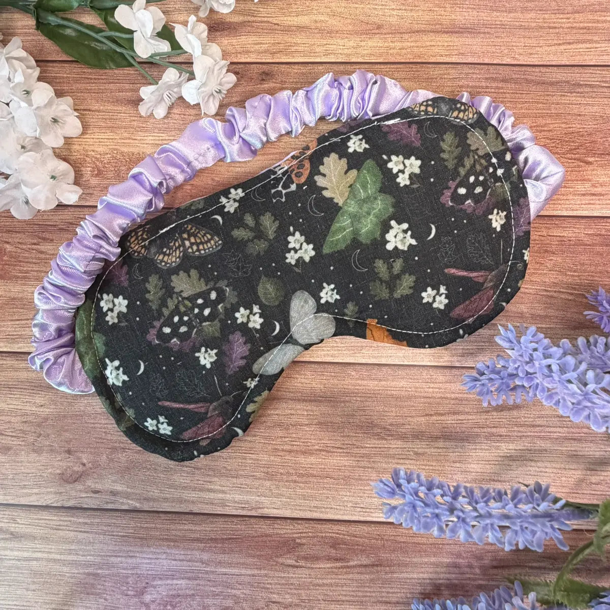 Handmade moth sleep mask featuring original Tahlia Paige moth illustrations.
