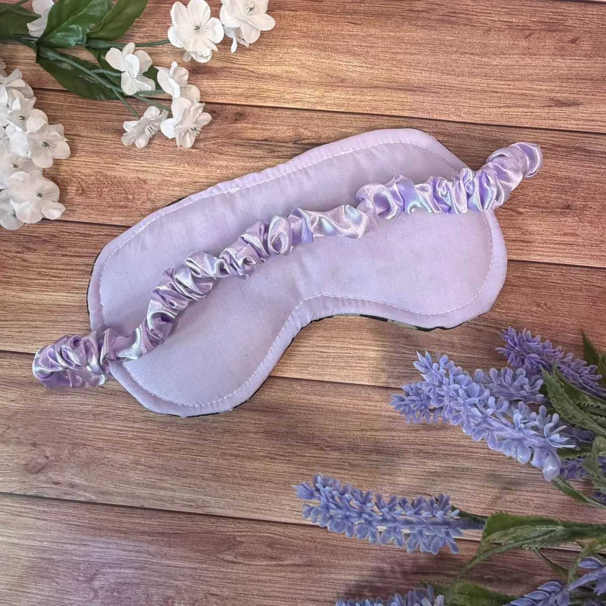 Moth sleep mask made from soft printed avio cotton, polycotton and satin.
