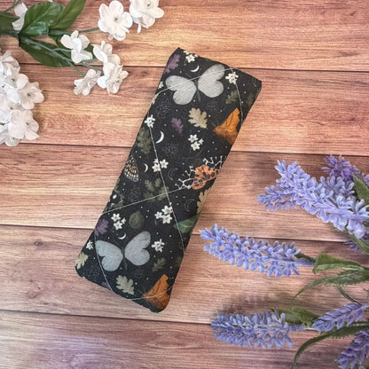 Handmade moth sunglasses case for women featuring original Tahlia Paige insect illustrations.
