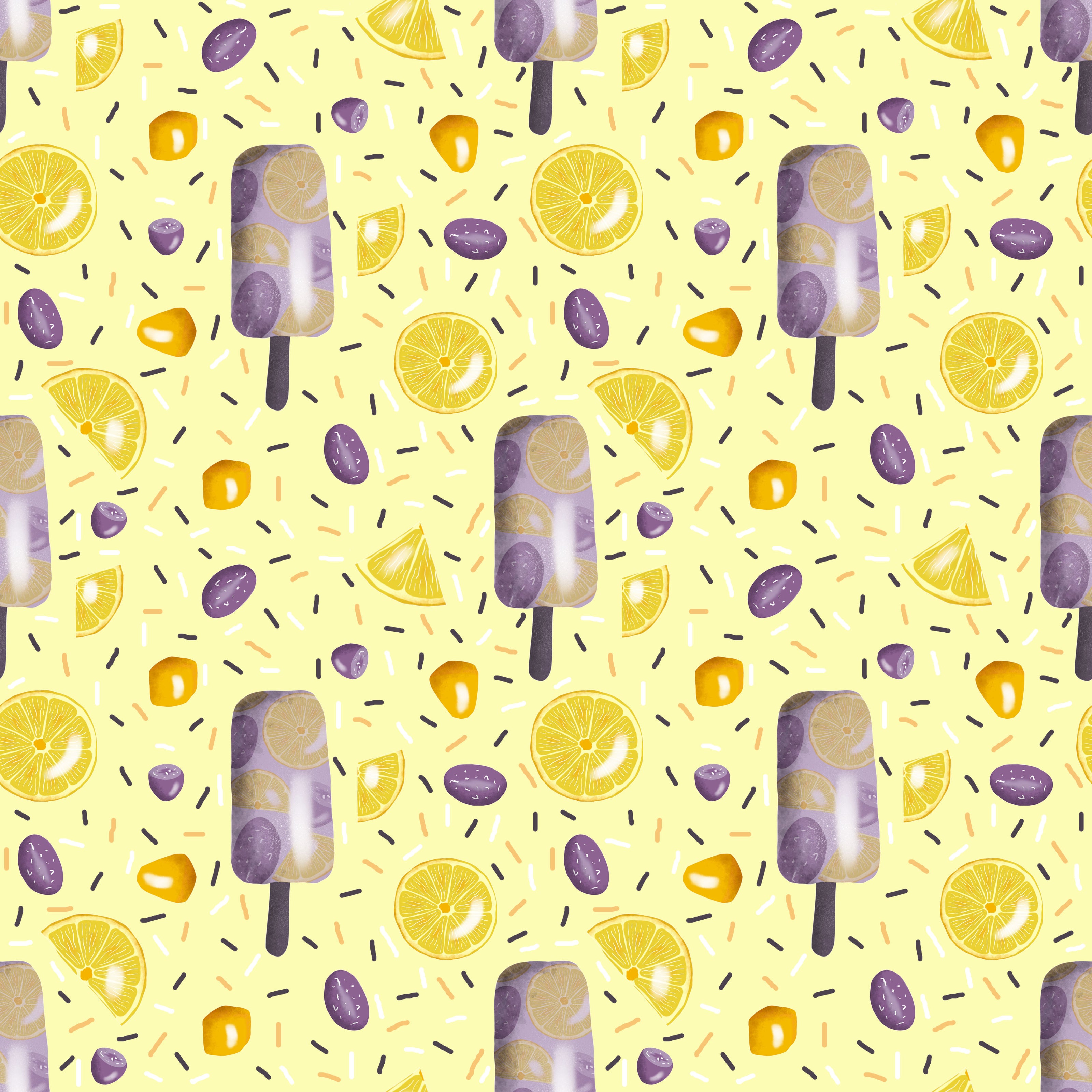 yellow and purple ice lolly surface pattern design