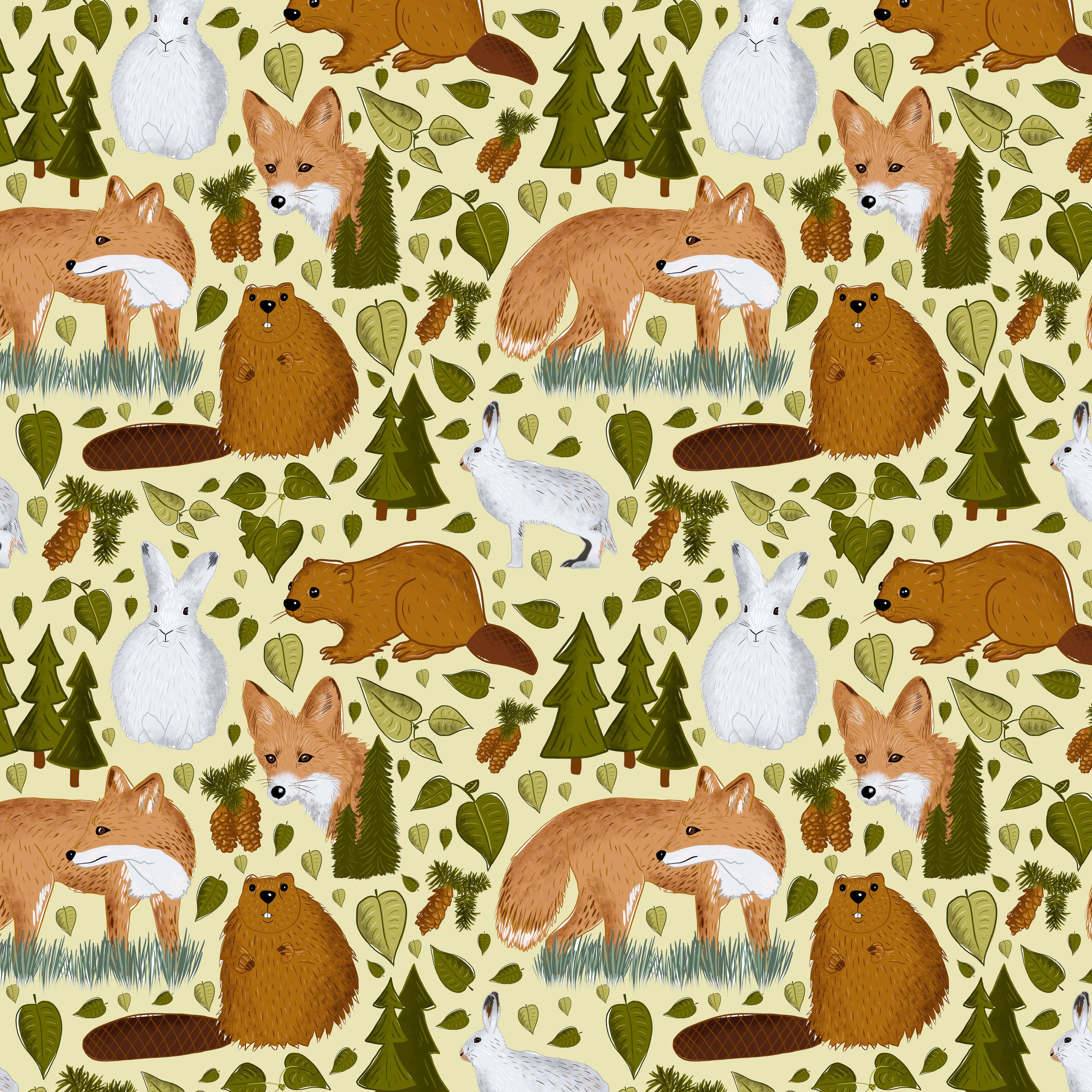 fox rabbit and beaver surface pattern design