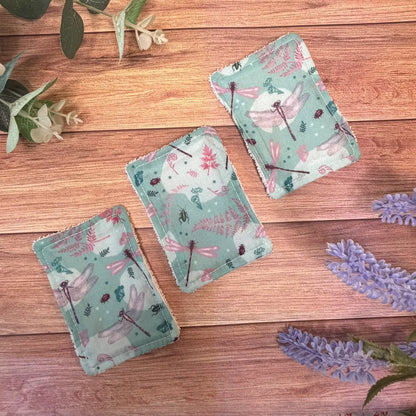 Zero waste products collection featuring reusable dragonfly skincare pads.
