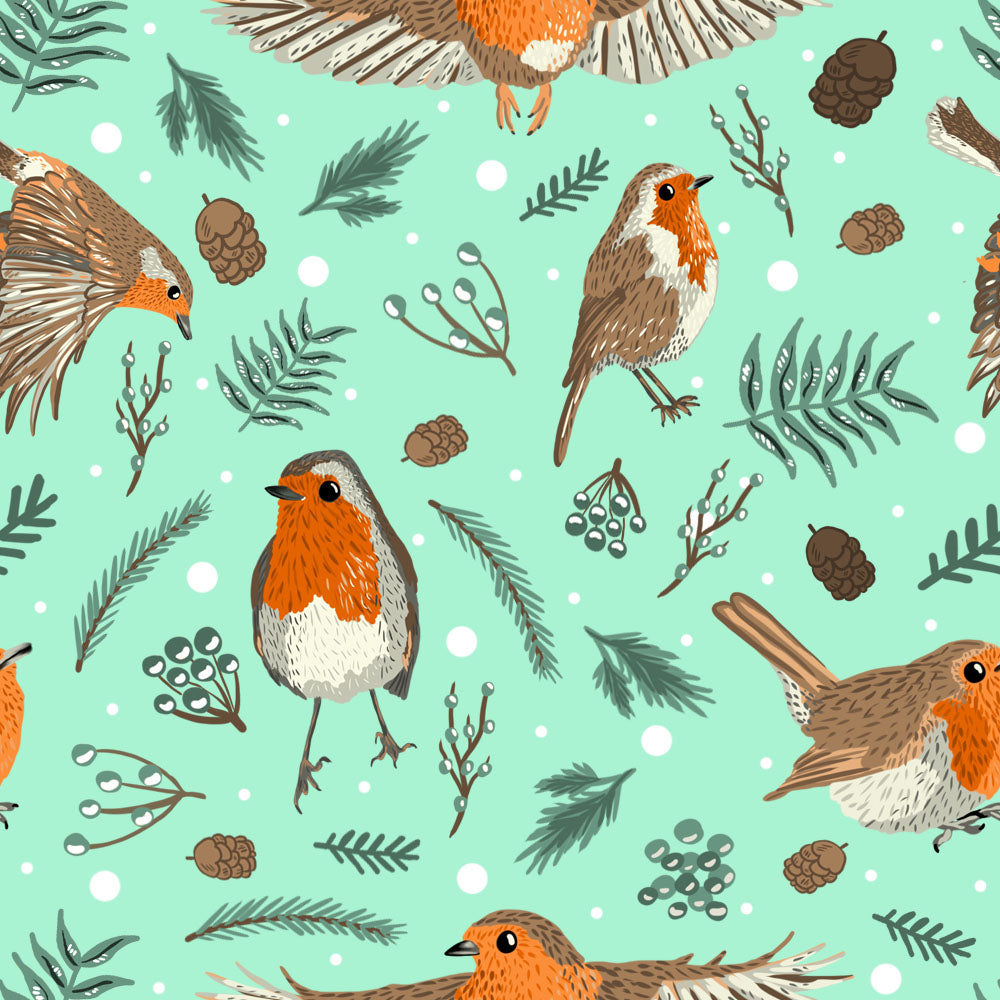 Green robin seamless repeat design