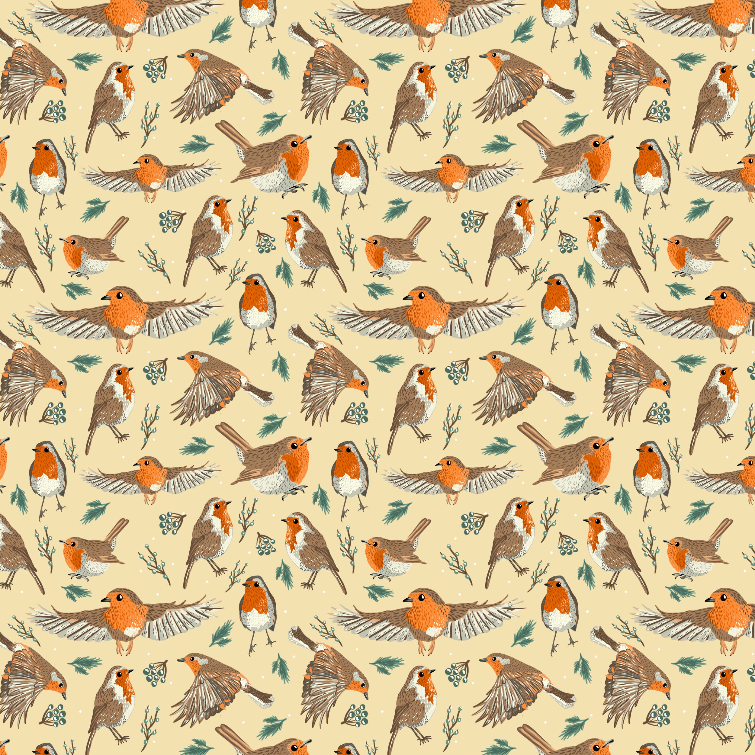 Robin repeat with beige background