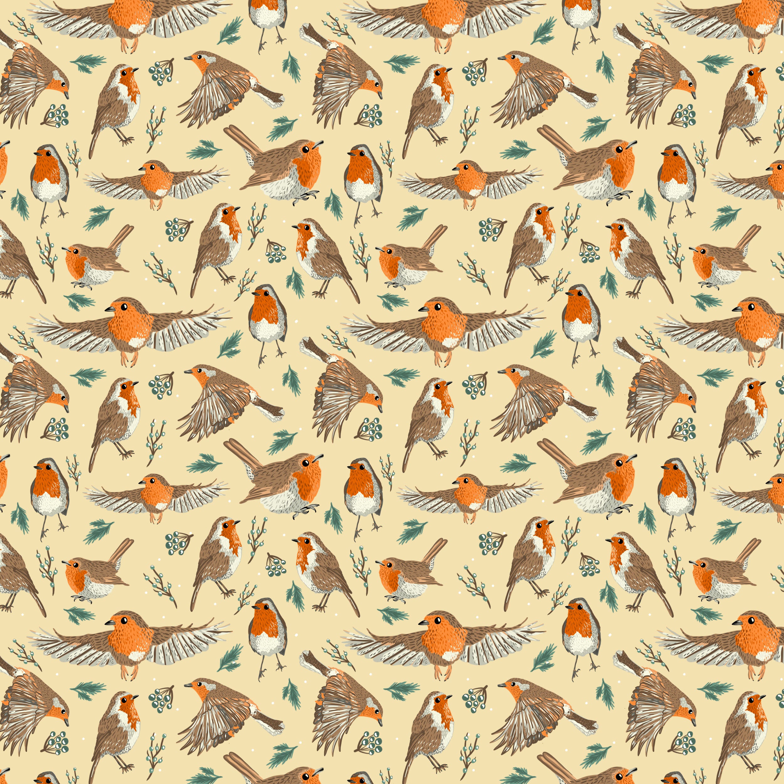 Robin repeat with beige background