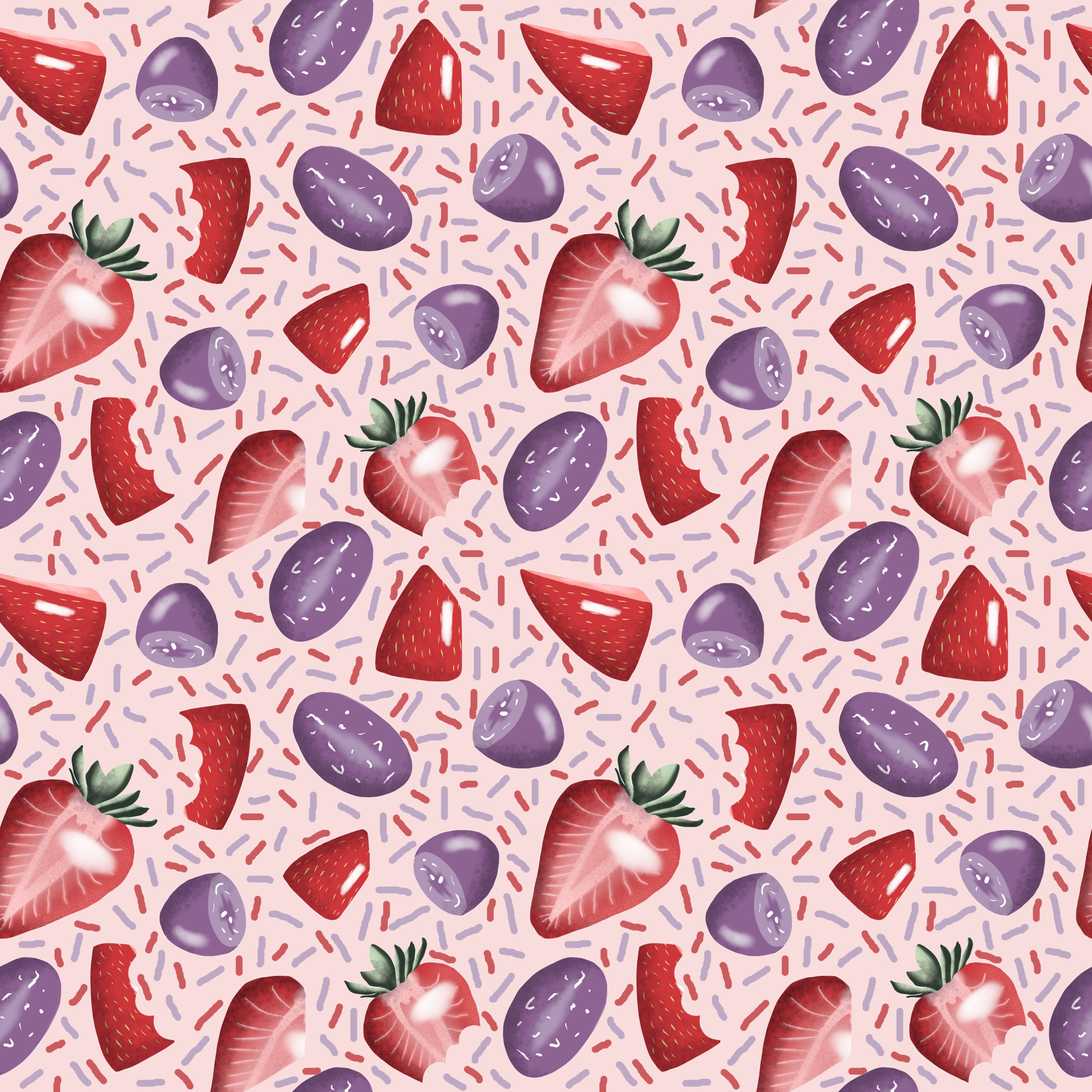 strawberry and grape surface pattern design