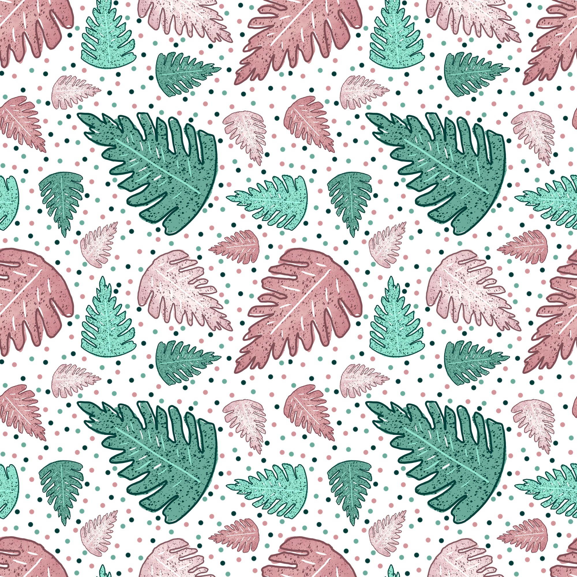 green and pink leaf seamless repeat