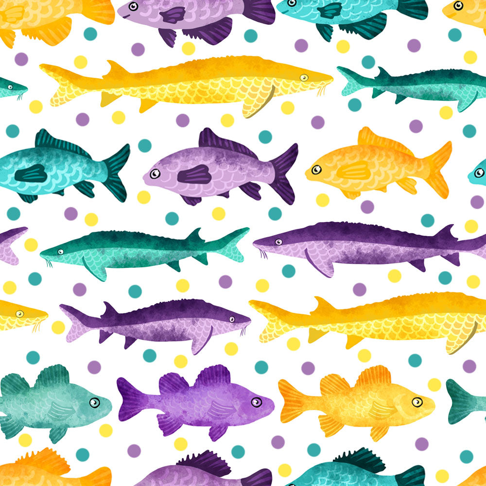 multicoloured fish pattern design