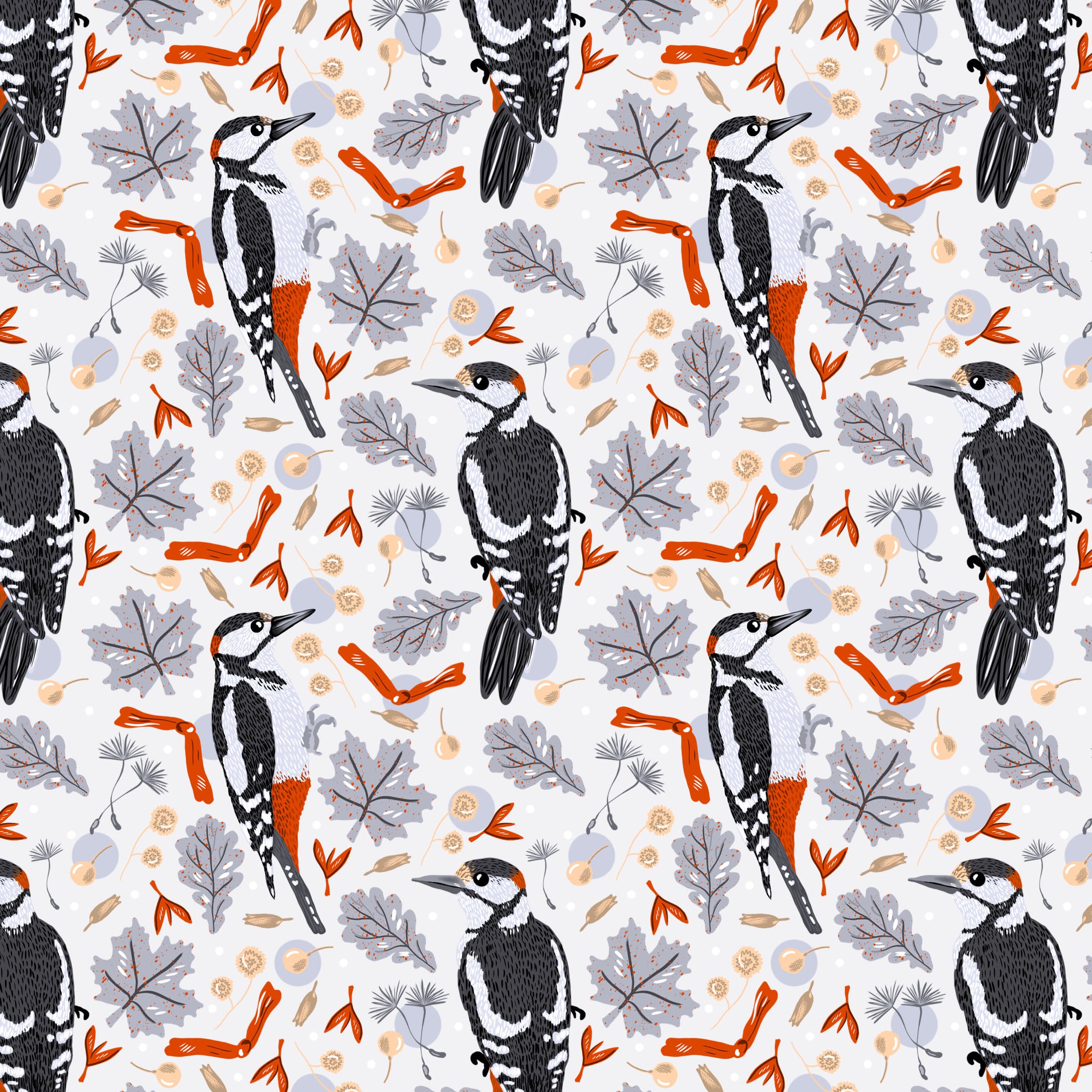 Woodpecker surface pattern design by Tahlia Paige