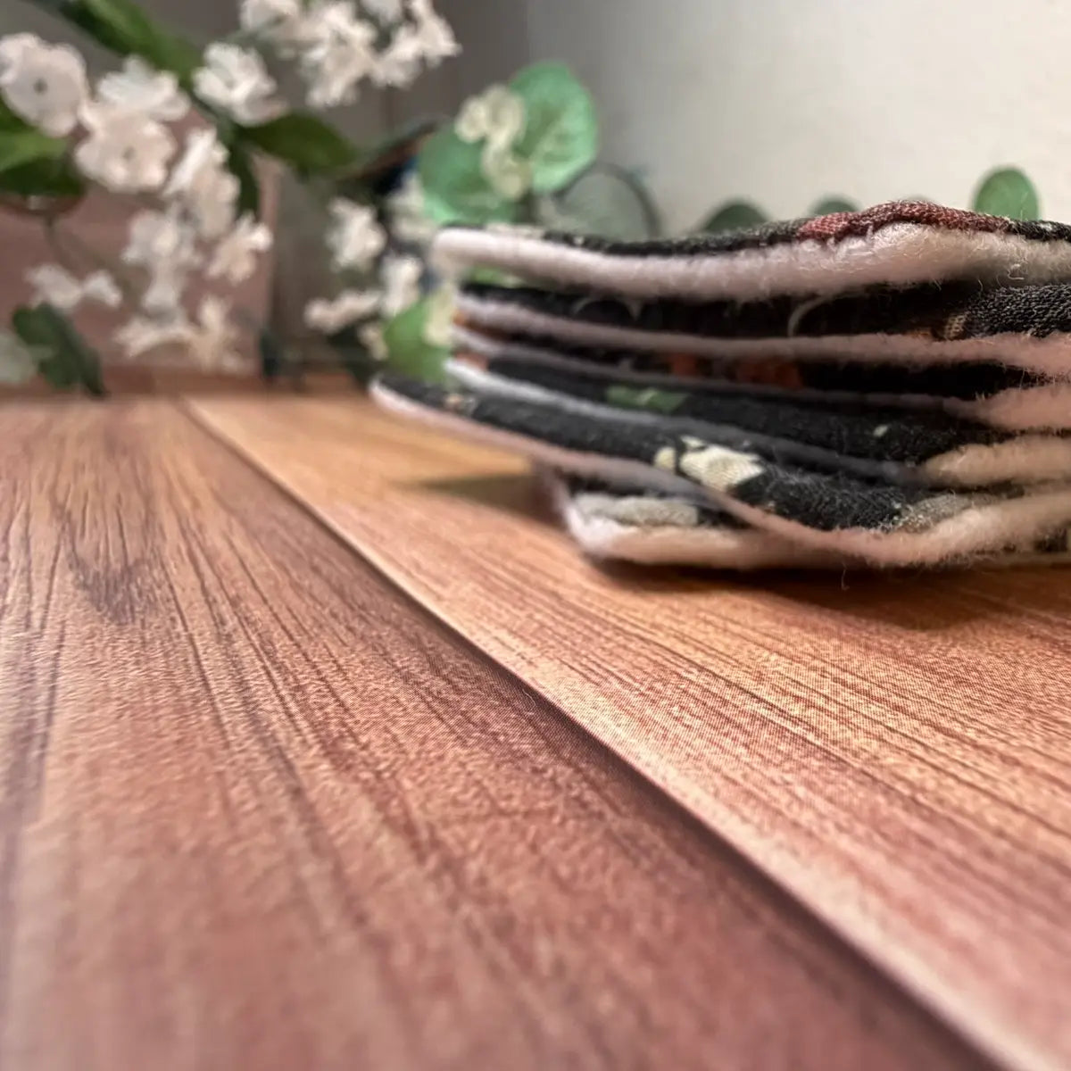 Zero waste makeup accessories featuring washable moth patterned cleansing pads.
