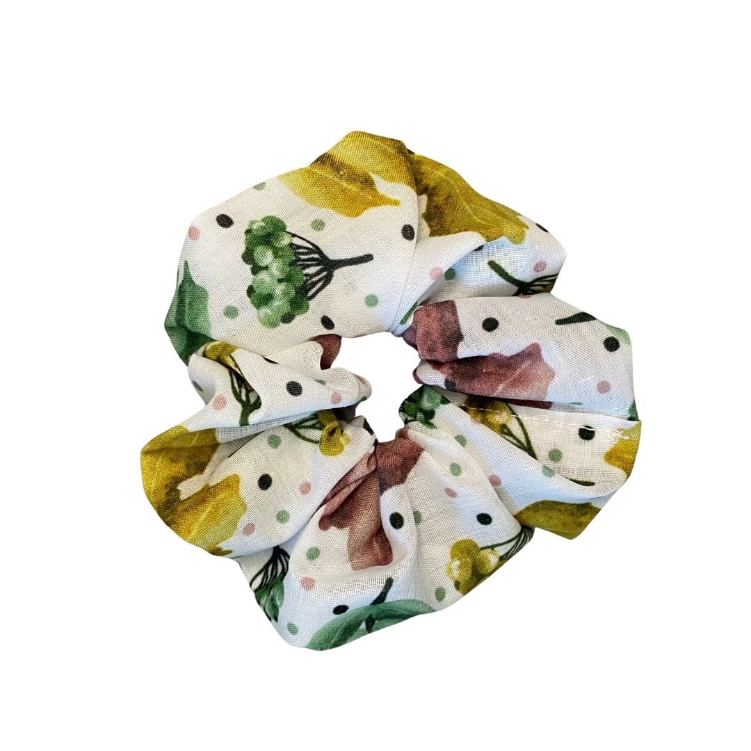 pretty foliage patterned scrunchie on white background
