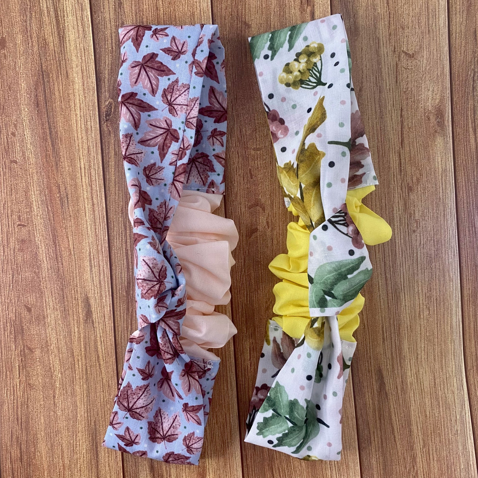 set of two headbands showing leaves and foliage patterns