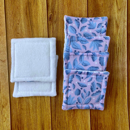 six reusable skincare pads with the blue foliage surface pattern design