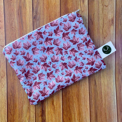 pink leafy pattern on a storage pouch, ideal as a makeup bag or pencil case as a cute gift for her