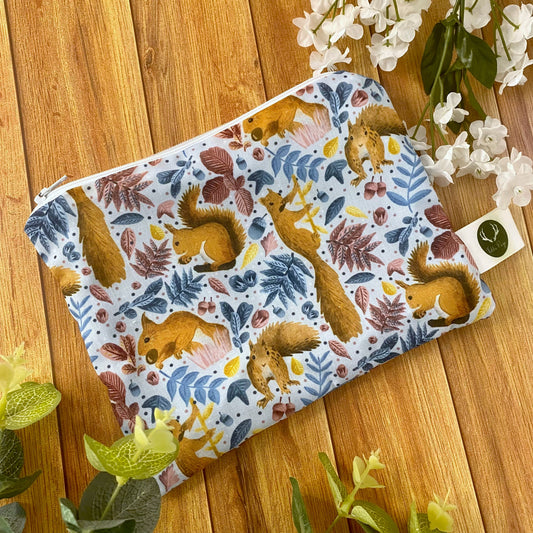shop red squirrel gifts here with our makeup bag for handbag gift ideas. This storage pouch is ideal for storing makeup essentials through the day with this red squirrel pouch.