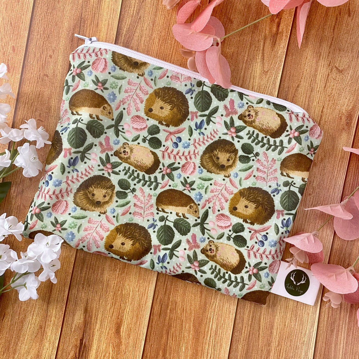 hedgehog patterned storage bag for handbag, ideal as a hedgehog gift for a hedgehog lover