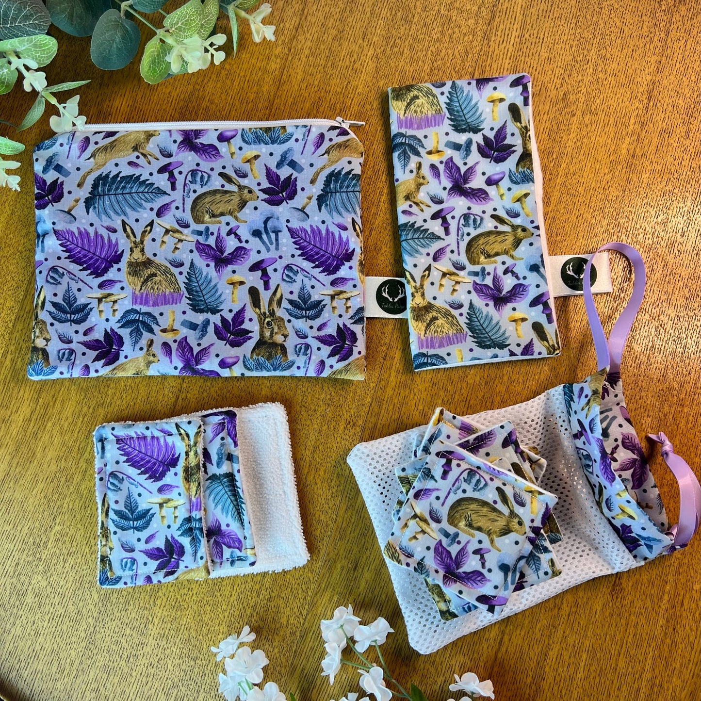 Sustainable starter gift set featuring hare-themed items, perfect for an eco-friendly 5th anniversary gift in the UK.