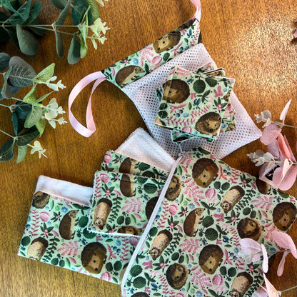 Eco-friendly skincare gift set for her, featuring delightful hedgehog designs for a touch of whimsy.