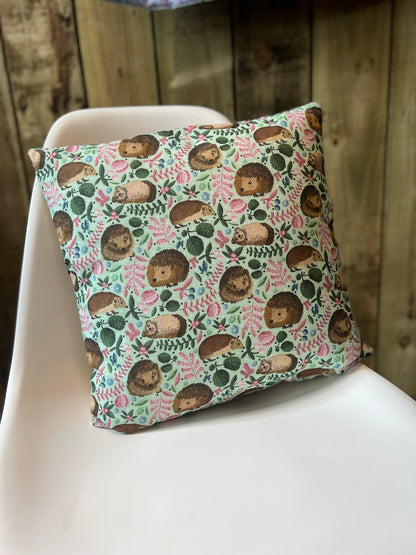 Hedgehog-themed cushion, ideal for adding a cozy vibe to your cottagecore-inspired home
