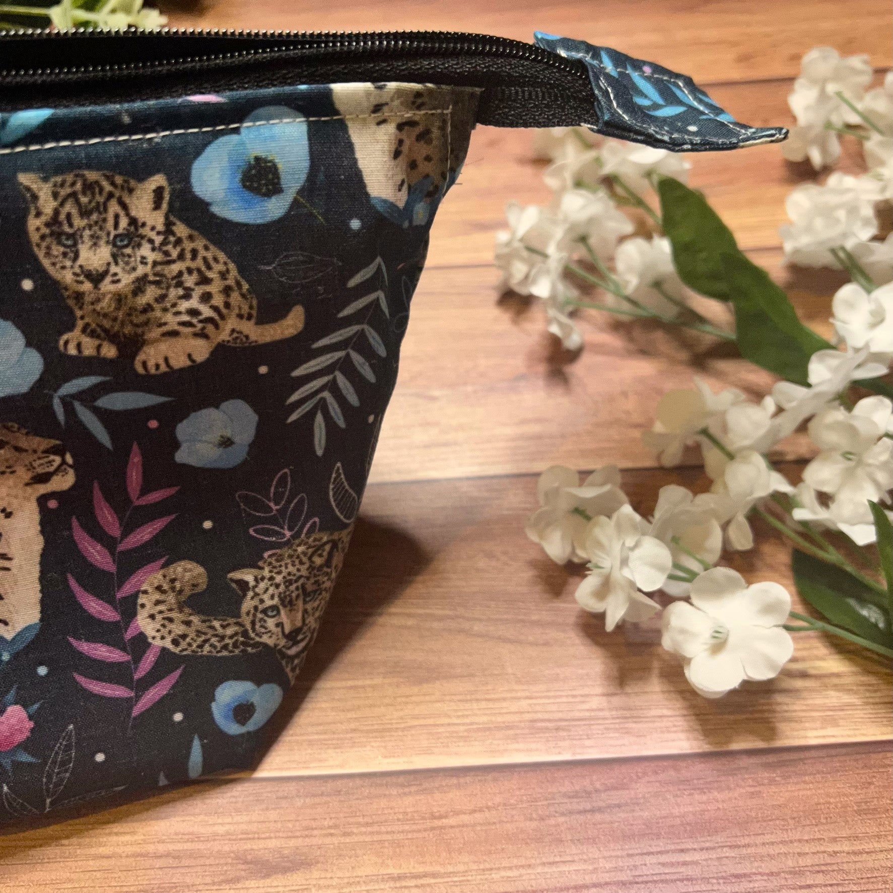 Leopard print makeup bag, perfect for a touch of style.