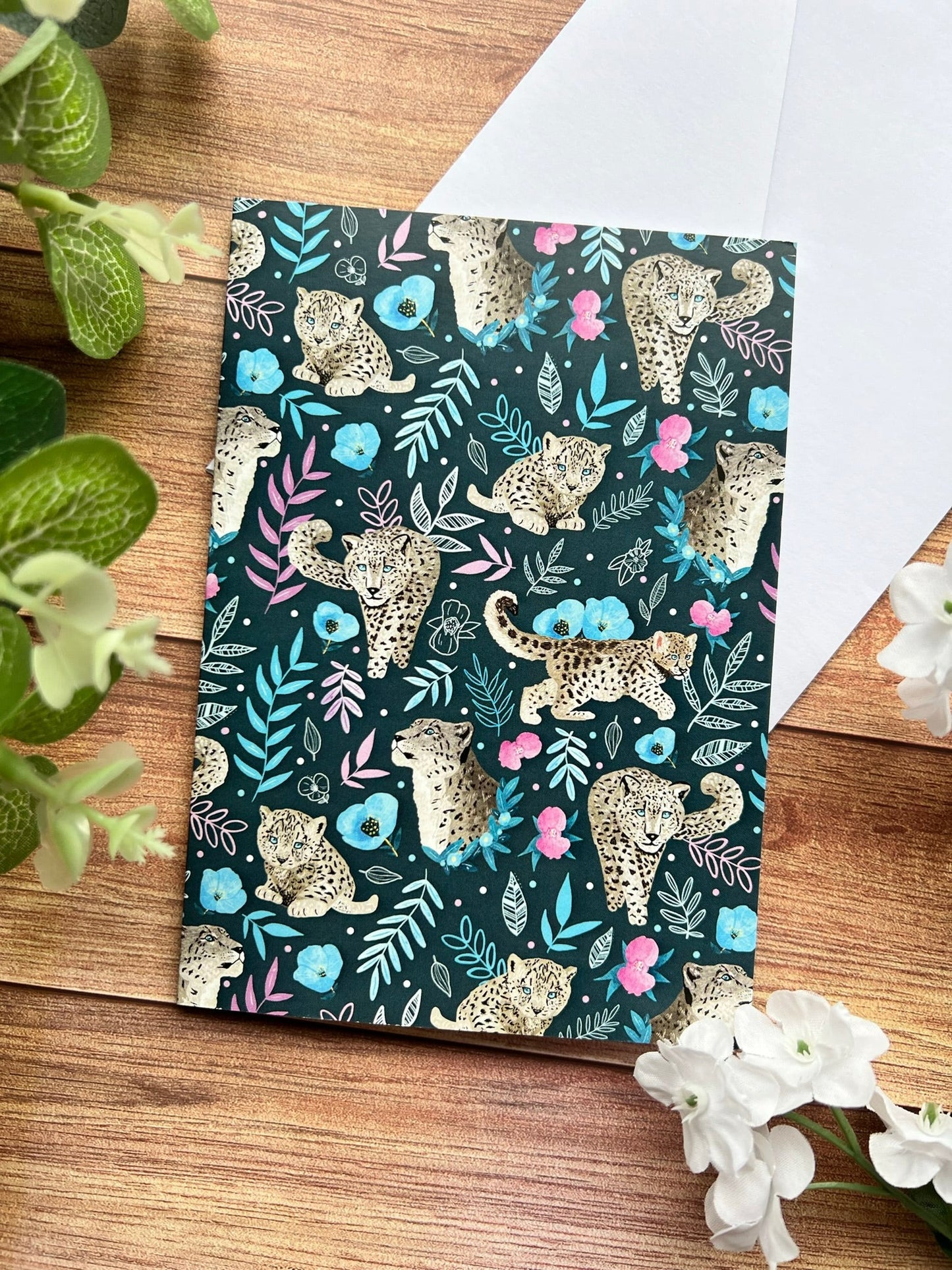 this snow leopard greeting card design is ideal for a wild animal lover, to match with the snow leopard gifts we also stock