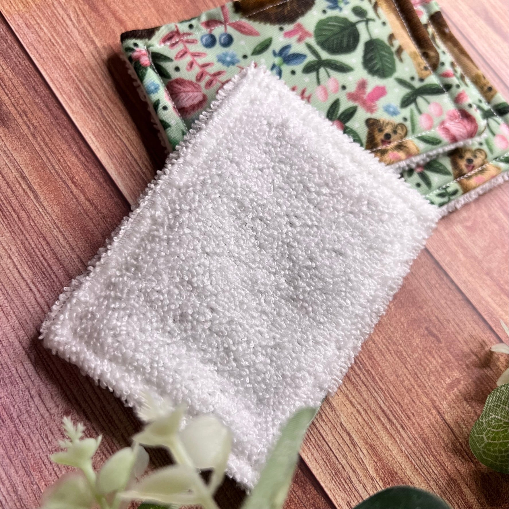 closeup of textured towelling backing of our best exfoliating pads, part of our hedgehog accessories collection. Enjoy these gifts for animal lovers for that friend that loves hedgehogs