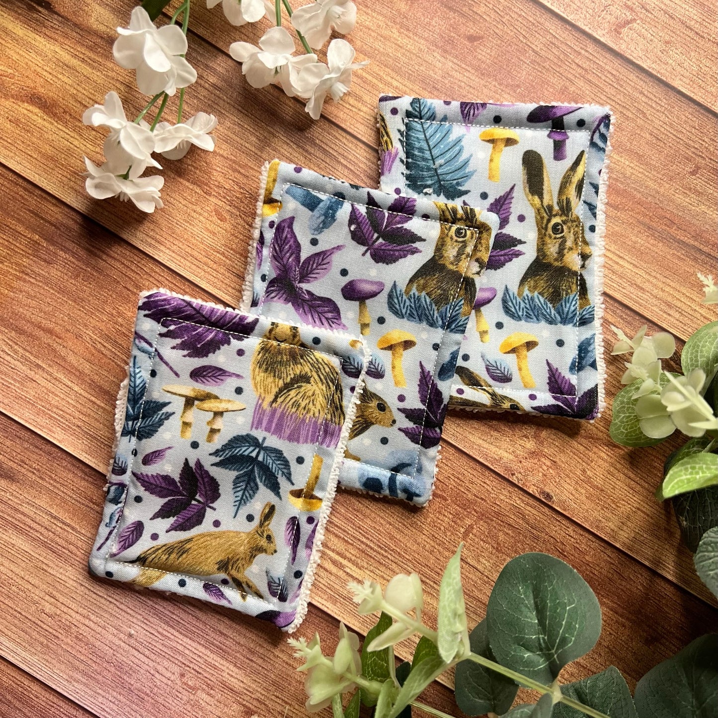 shop reusable skincare and improve your sustainable skincare routine with our reusable exfoliating face pads. These are great as a gift for someone who loves hares, or someone who enjoys rabbit accessories.