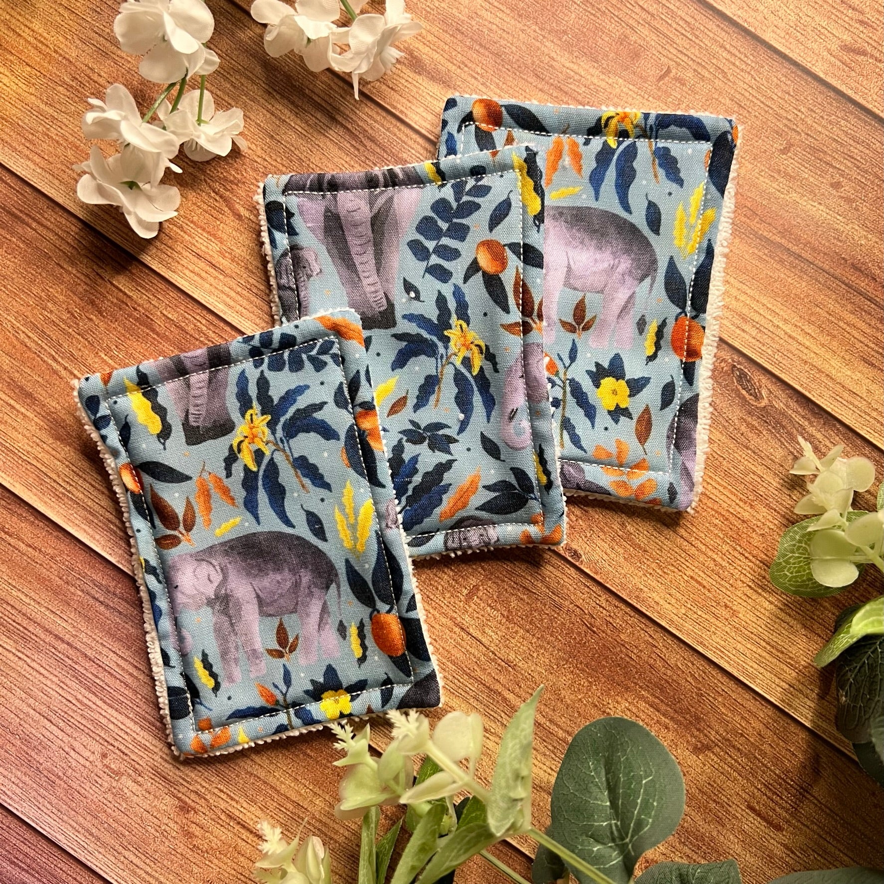 an eco friendly gift for her, these elephant reusable exfoliating face pads are ideal for skincare use and as an elephant gift.
