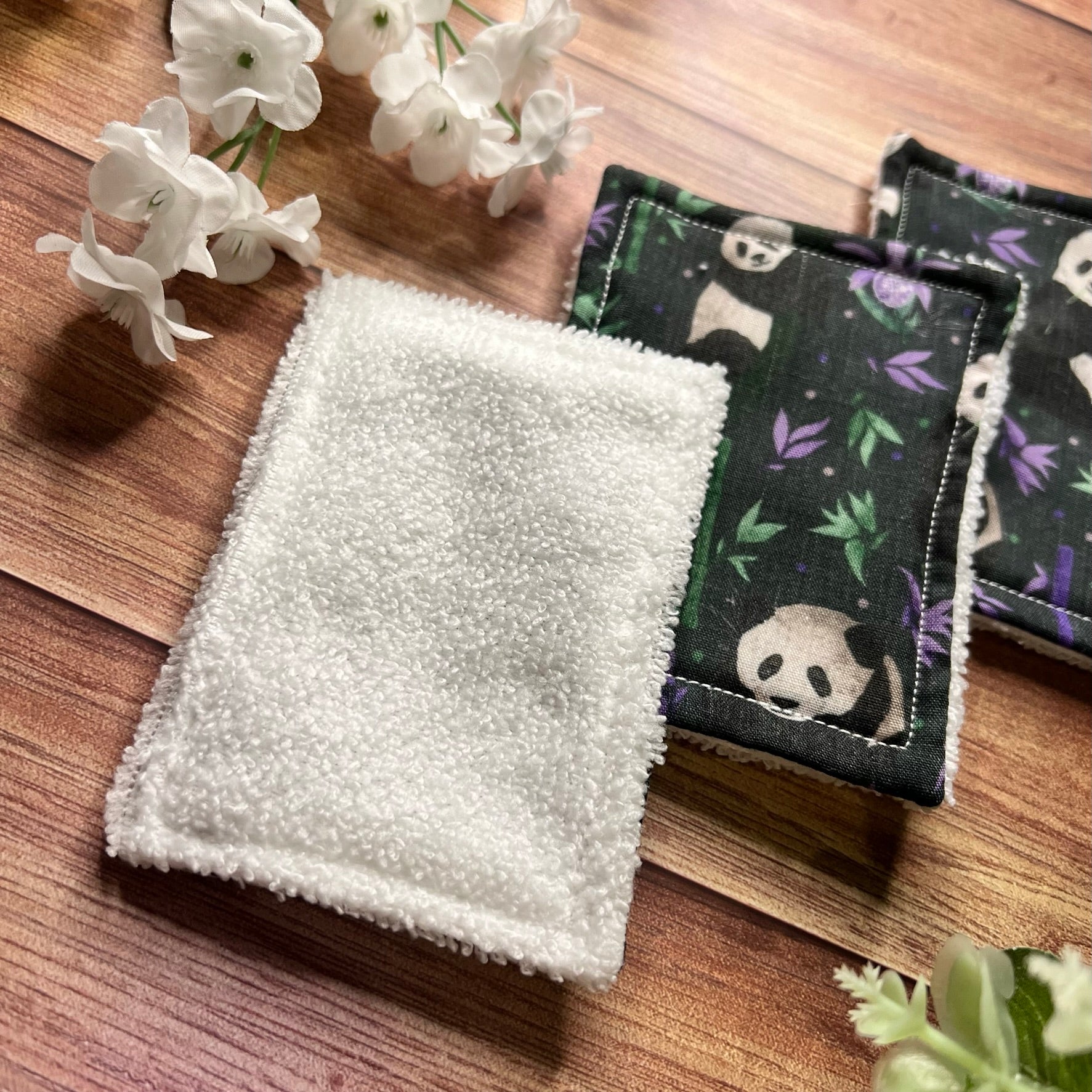textured towelling for exfoliating on the panda exfoliating face pads, an ideal gift for a girlfriend.
