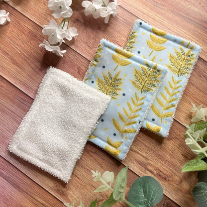 If you wonder if self care is important, these skincare gifts are an ideal answer. These three exfoliating pads are shown with their nature pattern and also with their towelling on the back.