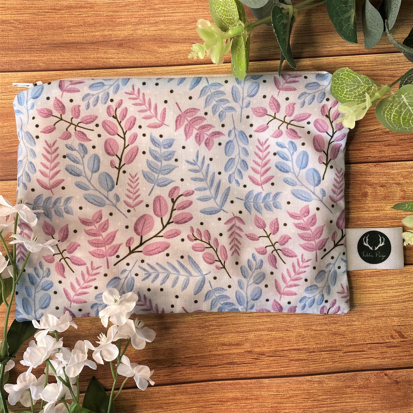 storage bag for makeup essentials, ideal for a skincare or makeup lover, with a light blue pattern design