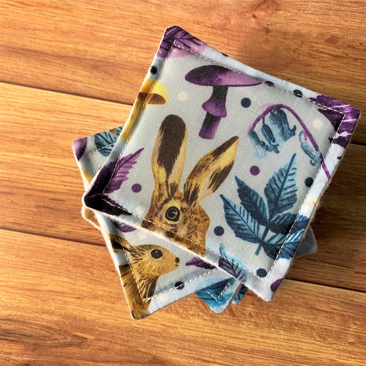 closeup of stack of hare patterned reusable skincare pads